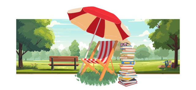 Un transat avec des livres dans un parc